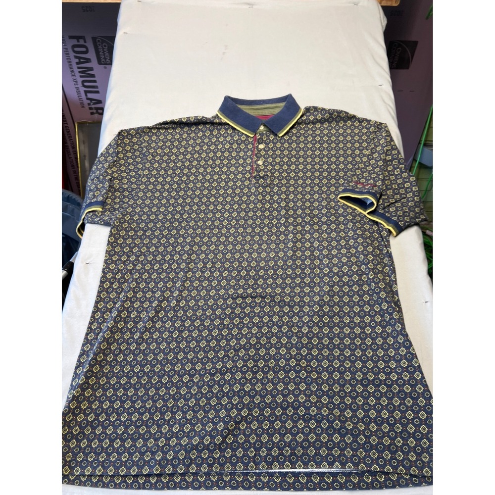 Vintage Duck Head Tour Mens XL Navy Blue Geometric Diamond Print Cotton Polo